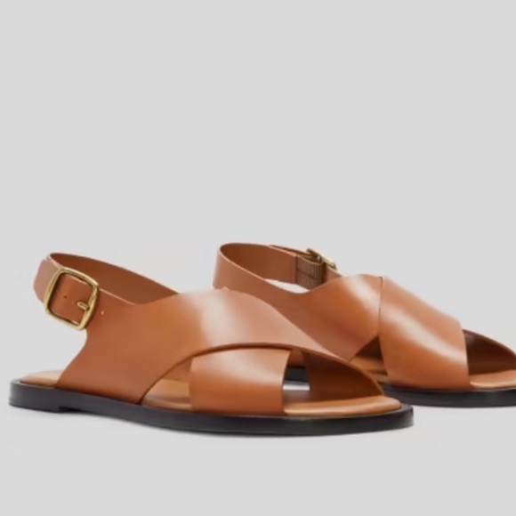 Everlane Shoes - Everlane The City Crossover Leather Sandal SZ 7 Desert Tan Slingback
